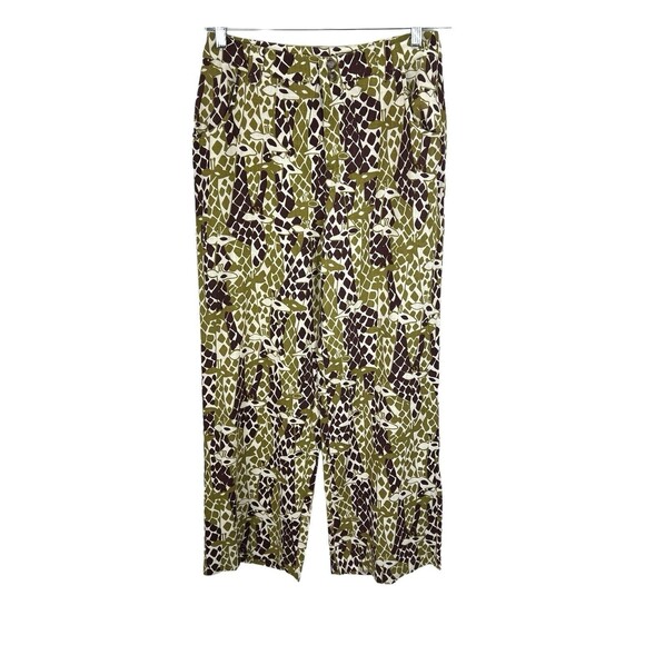 ModCloth Wide Leg Pants LARGE Giraffe Print Linen Blend Brown Green Safari - Picture 1 of 11